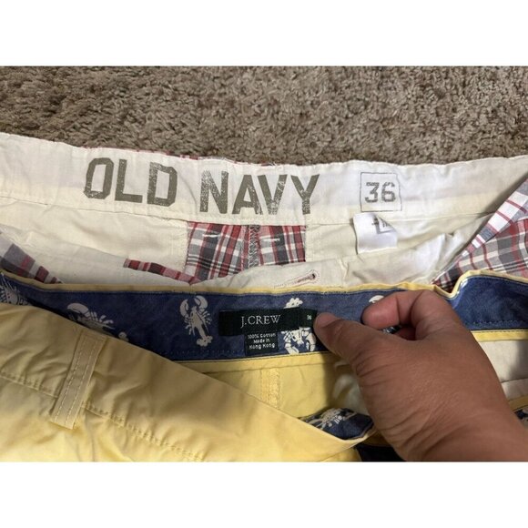 VINTAGE OLD NAVY JCREW Plaid Chino Pants Y2k 90s Beach Preppy 2 Pairs Sz 36 - Picture 3 of 9